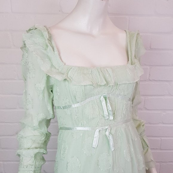 Free People Yara Maxi Dress XS UK 6 Mint Green Wedding Boho Ruffle Event BN - Picture 4 of 16